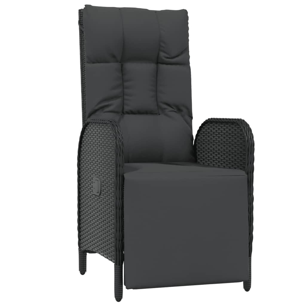 Poltronas de jardim reclináveis 2 pcs com mesa vime PE preto