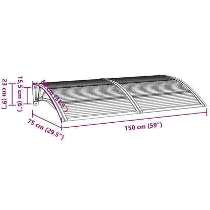 Toldo de porta cinzento 150x80 cm policarbonato