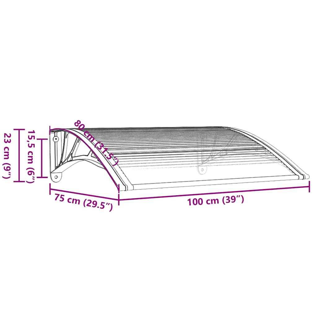 Toldo para porta 100x80 cm policarbonato cinzento/transparente