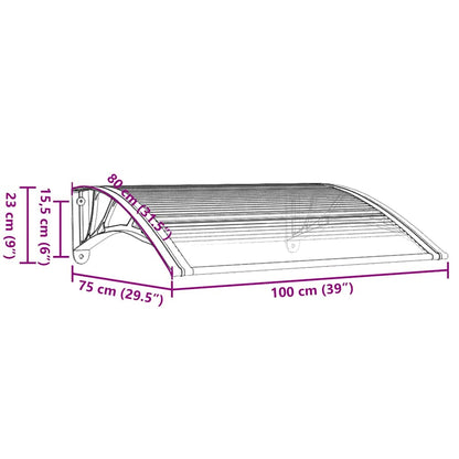 Toldo para porta 100x80 cm policarbonato cinzento/transparente