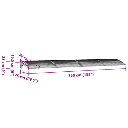 Toldo para porta 350x80 cm policarbonato cinzento/transparente