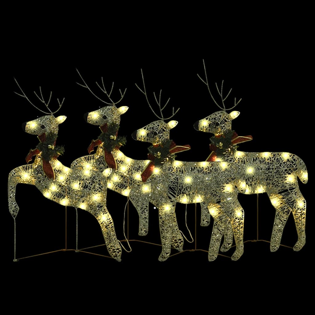 Renas de Natal 4 pcs 80 luzes LED dourado