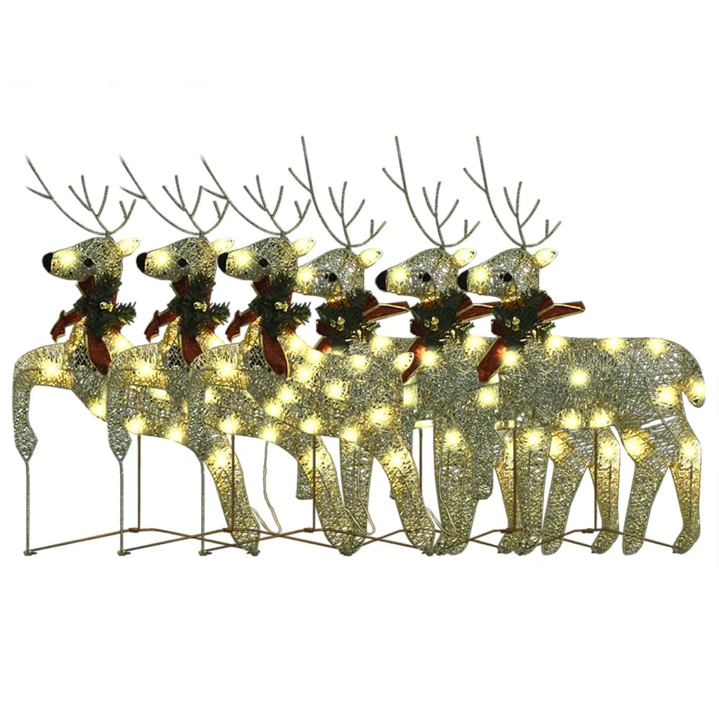 Renas de Natal 6 pcs 120 luzes LED dourado