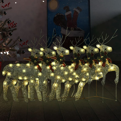 Renas de Natal 6 pcs 120 luzes LED dourado