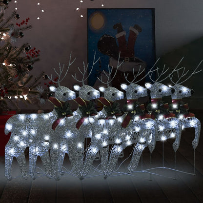 Renas de Natal 6 pcs 120 luzes LED prateado