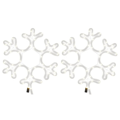 Figuras de flocos de neves com LEDs 2pcs 27x27 cm branco quente