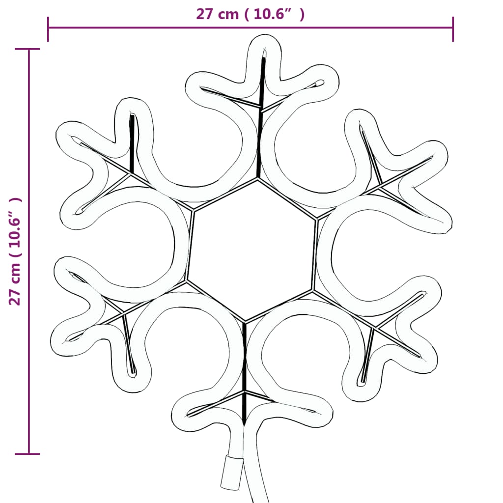 Figuras de flocos de neves com LEDs 2pcs 27x27 cm branco quente