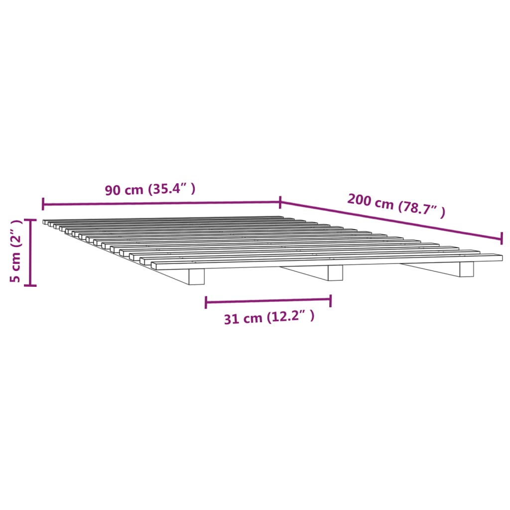 Estrutura de cama 90x200 cm madeira de pinho maciça