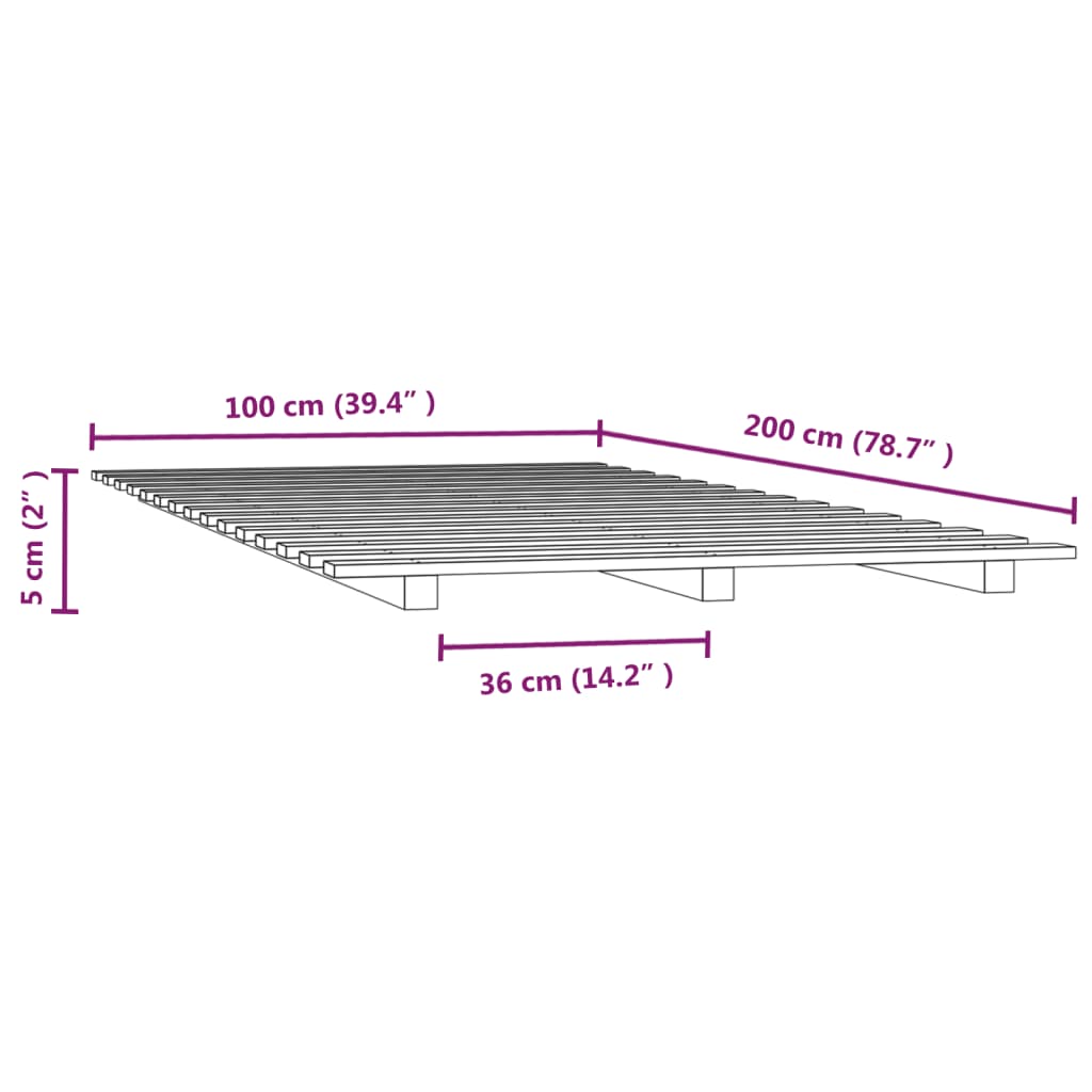 Estrutura de cama 100x200 cm madeira de pinho maciça