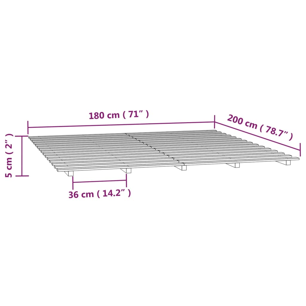 Estrutura de cama madeira de pinho maciça 180x200 cm preto