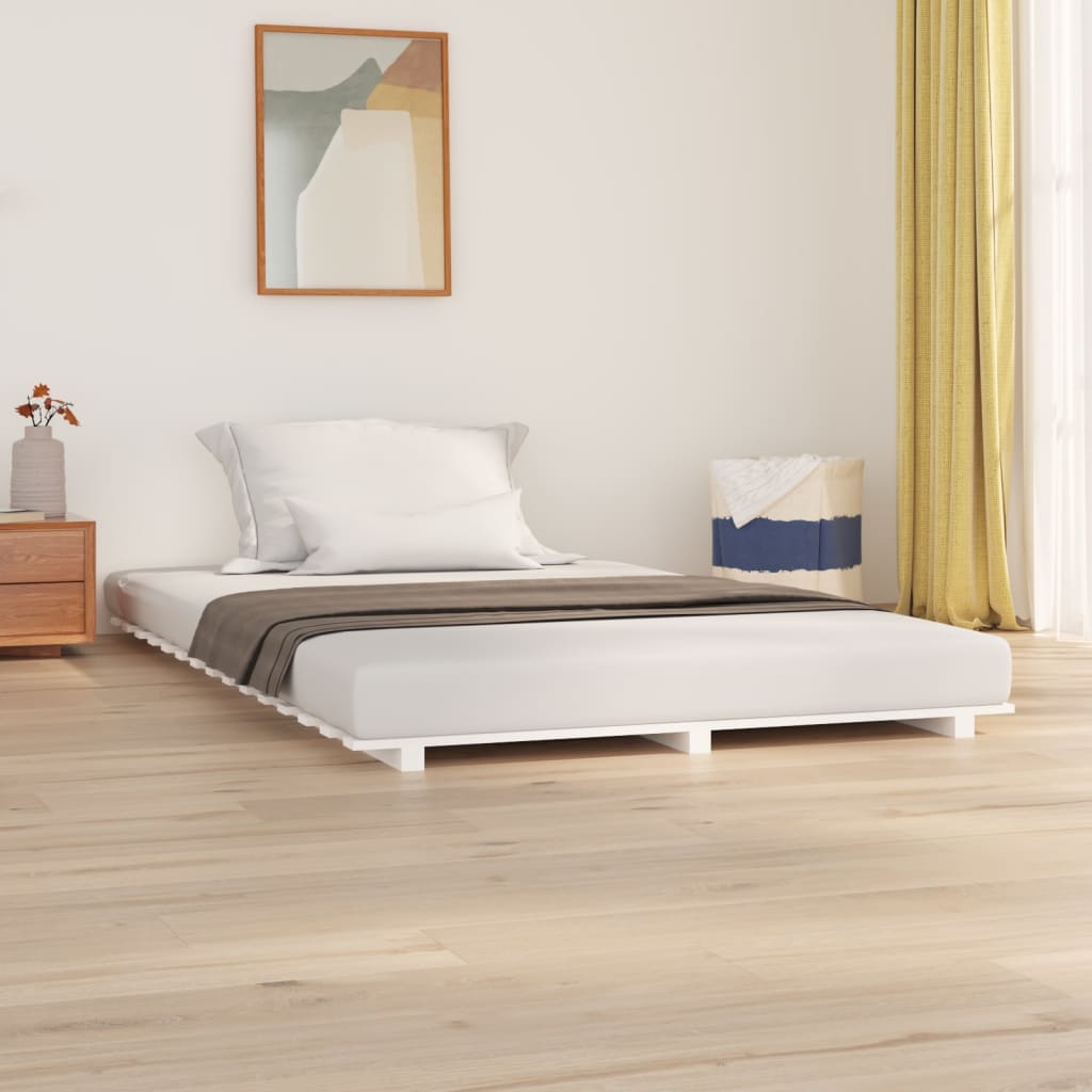 Estrutura de cama 140x190 cm madeira de pinho maciça branco