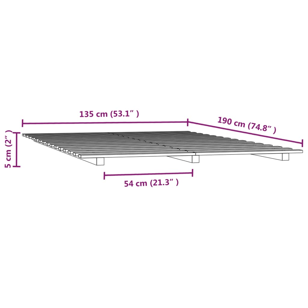 Estrutura de cama 135x190 cm madeira de pinho maciça cinza