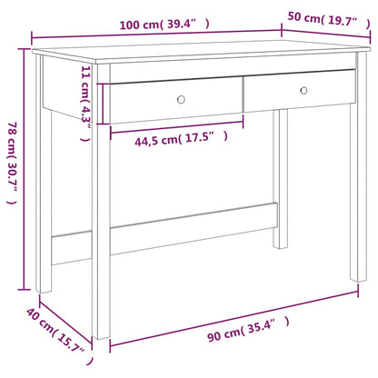 Secretária com gavetas 100x50x78 cm pinho maciço branco