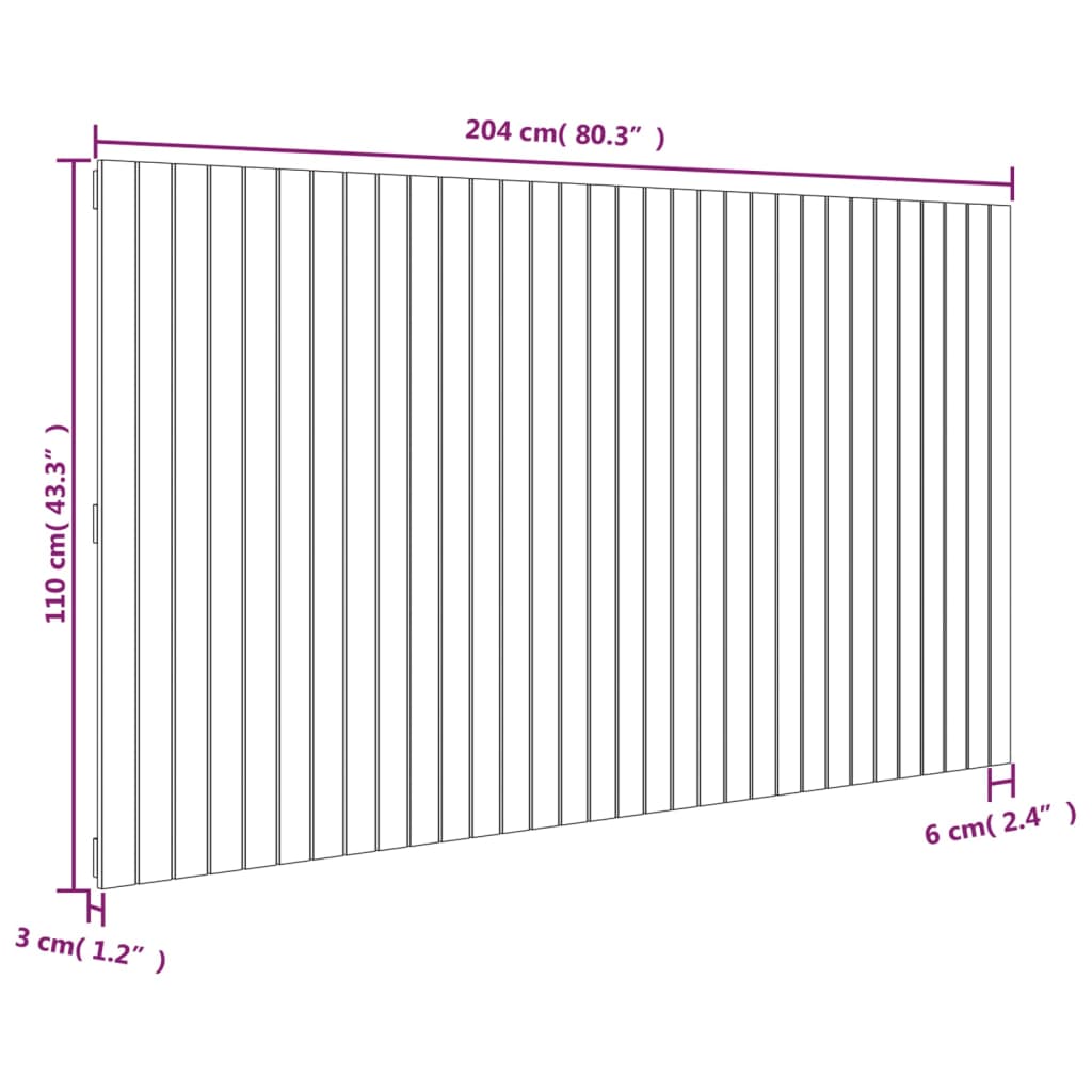 Cabeceira de parede 204x3x110 cm pinho maciço branco