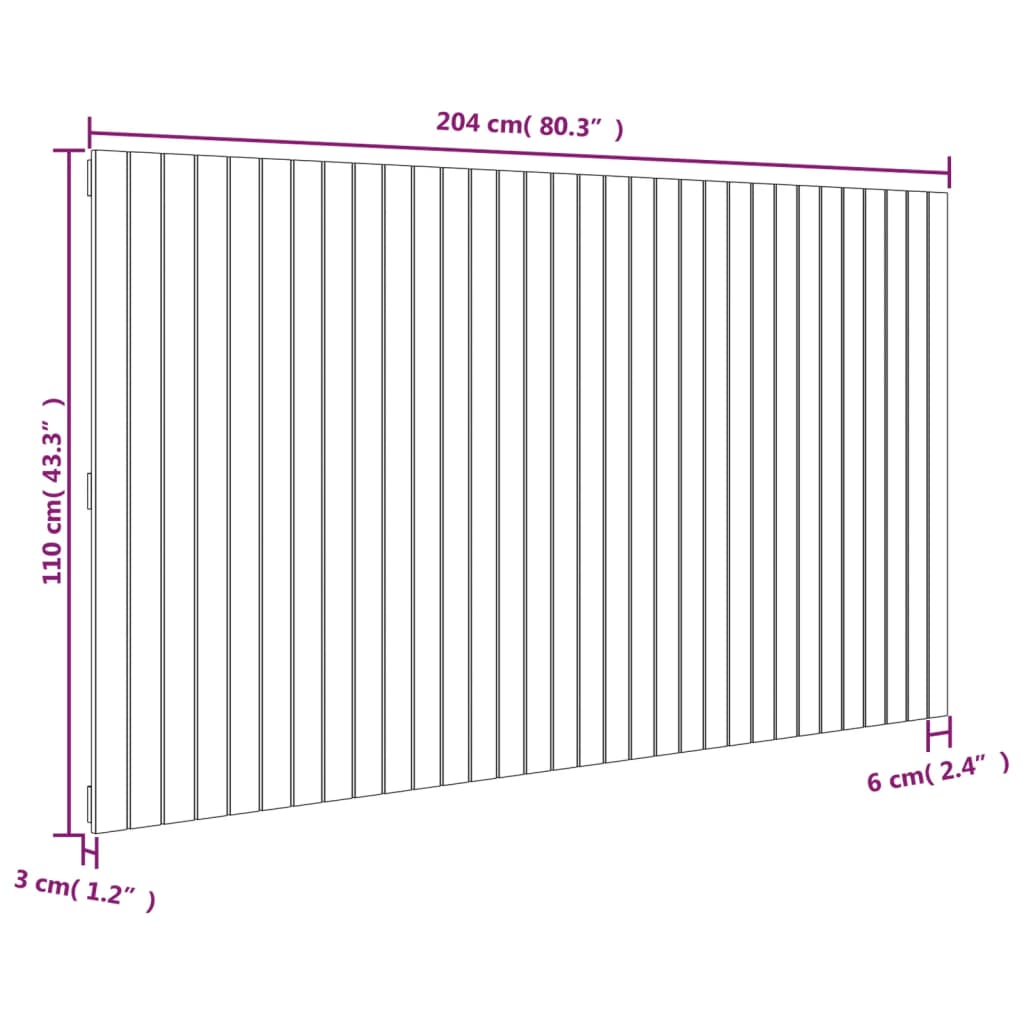 Cabeceira de parede 204x3x110 cm pinho maciço castanho-mel