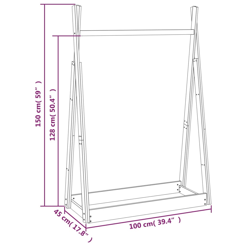 Charriot para roupas 100x45x150 cm madeira pinho maciça branco