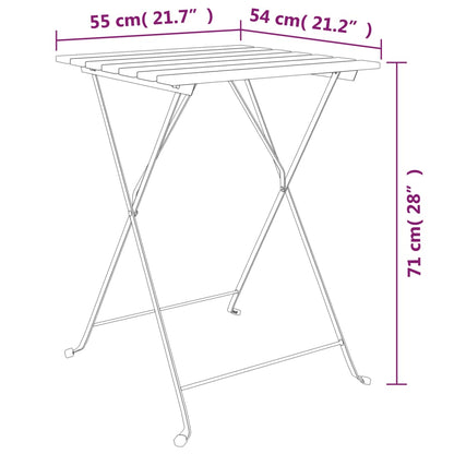 Mesa de bistrô dobrável 55x54x71 cm teca maciça e aço