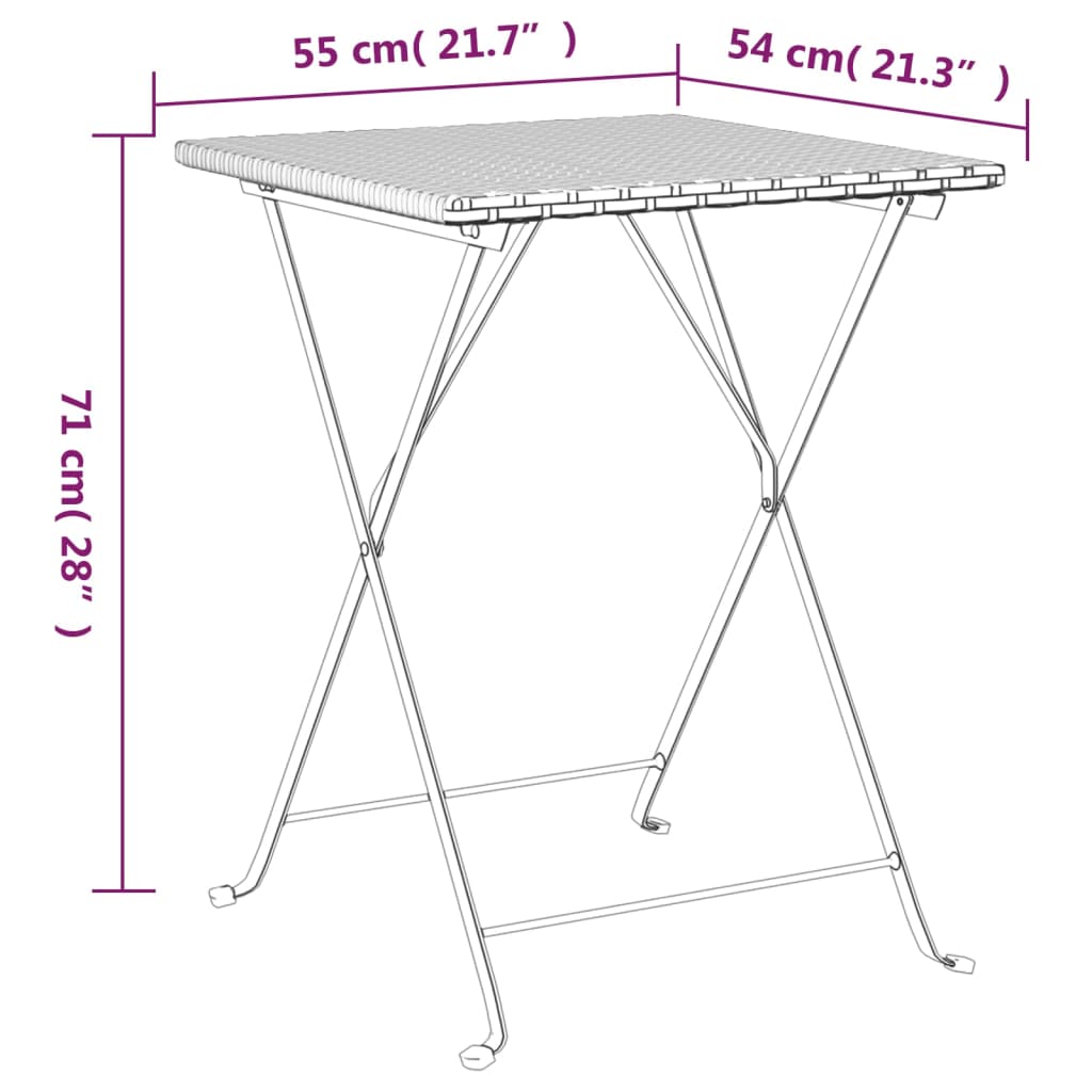 Mesa de bistrô dobrável 55x54x71 cm vime PE cinzento