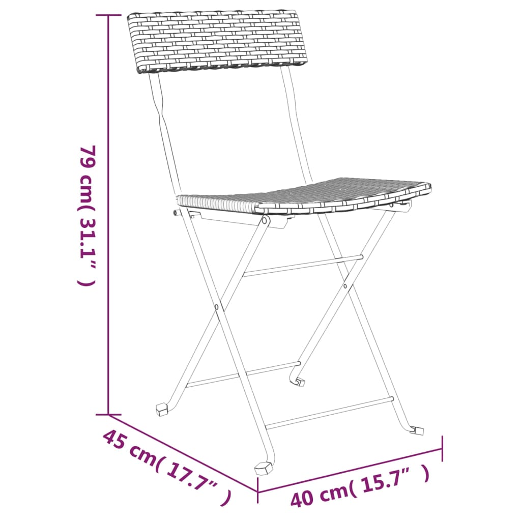 Cadeiras de bistrô dobráveis 2 pcs vime PE e aço preto