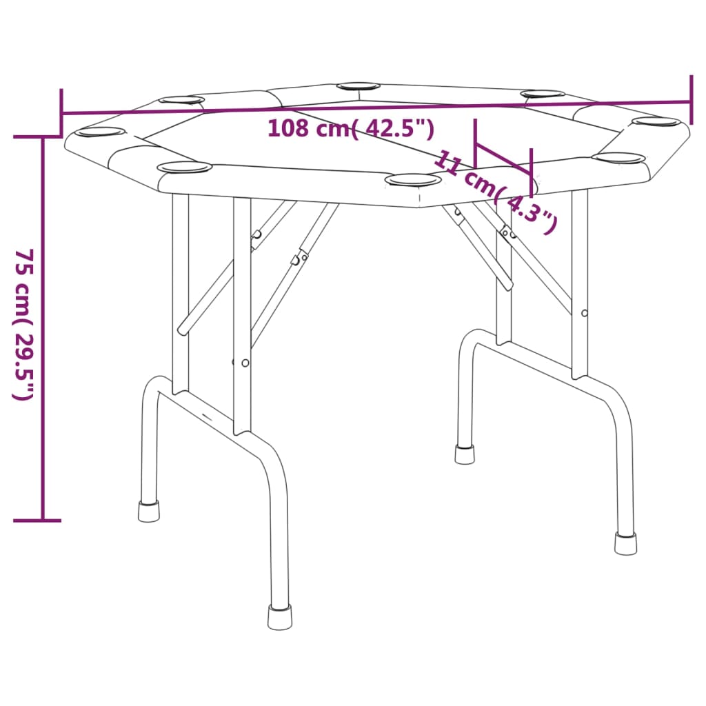 Mesa de póquer dobrável 8 jogadores 108x108x75 cm azul