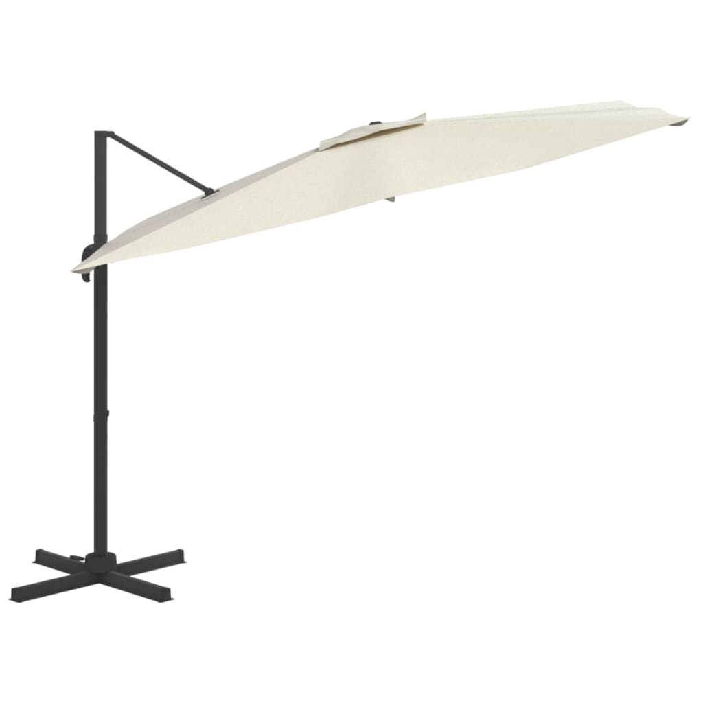 Guarda-sol cantilever c/ LEDs 400x300 cm branco areia