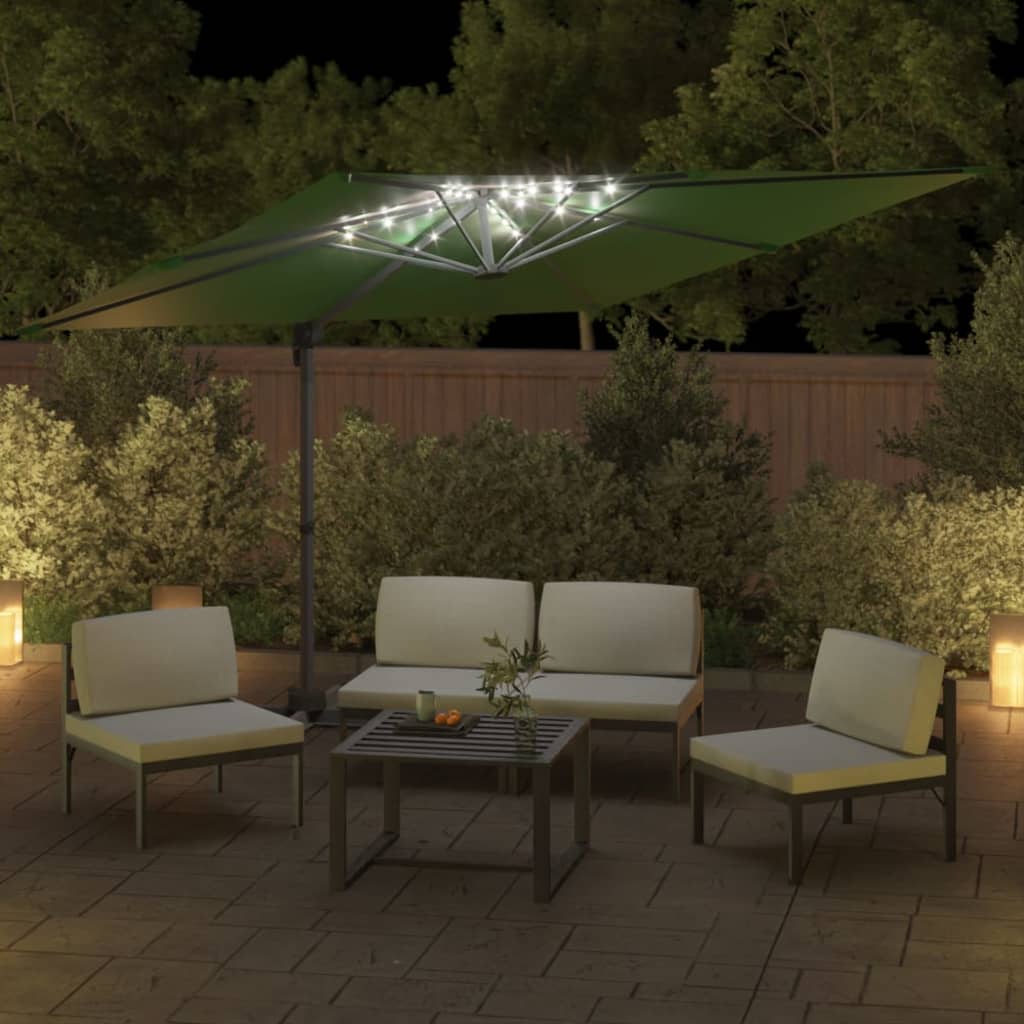 Guarda-sol cantilever c/ LEDs 400x300 cm verde