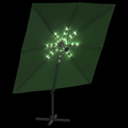 Guarda-sol cantilever c/ LEDs 400x300 cm verde