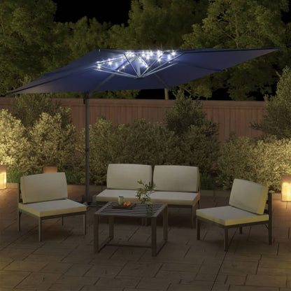 Guarda-sol cantilever c/ LEDs 400x300 cm azul-ciano