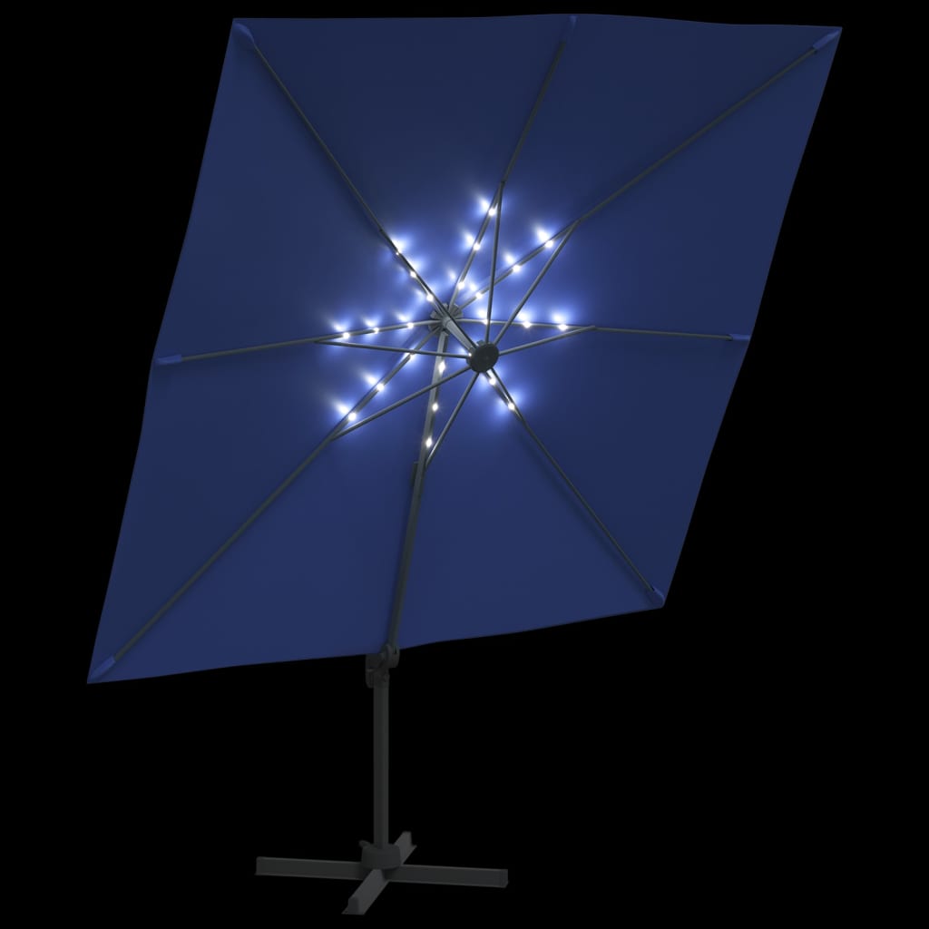 Guarda-sol cantilever c/ LEDs 400x300 cm azul-ciano