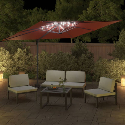 Guarda-sol cantilever c/ LEDs 400x300 cm cor terracota