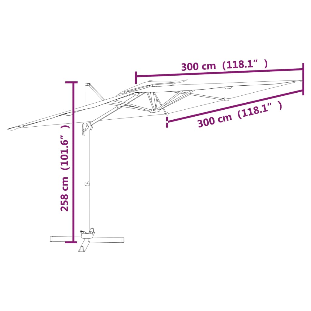 Guarda-sol cantilever c/ toldo duplo 300x300 cm branco areia