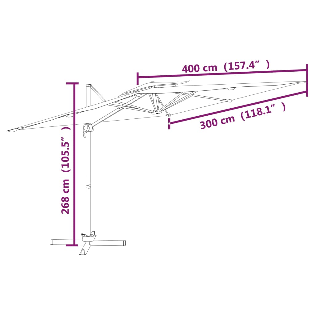 Guarda-sol cantilever toldo duplo 400x300 cm cinza-acastanhado