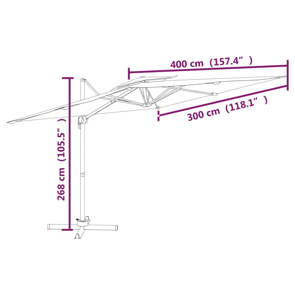 Guarda-sol cantilever c/ toldo duplo 400x300 cm preto