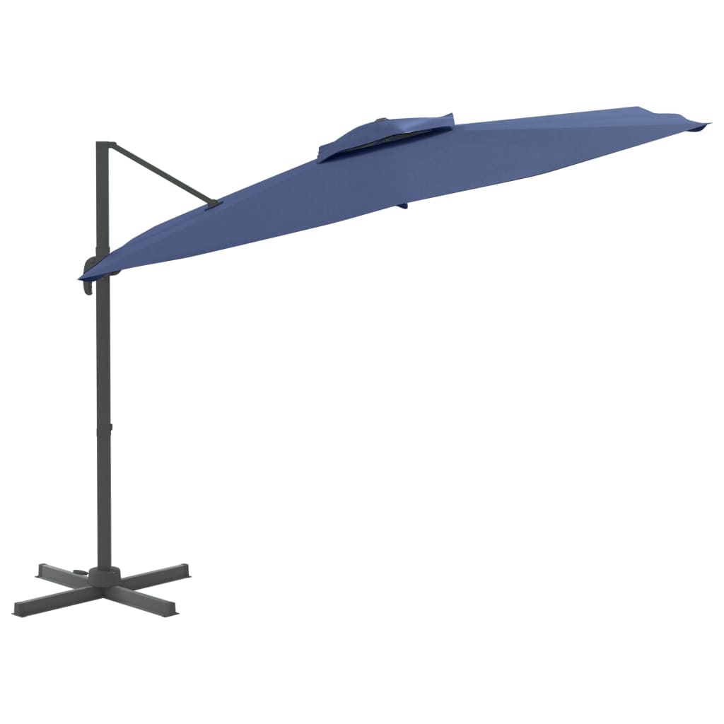 Guarda-sol cantilever c/ toldo duplo 300x300 cm azul-ciano