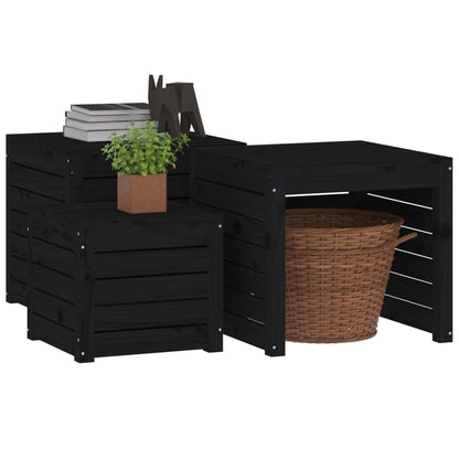 3 pcs conjunto de caixas de jardim pinho maciço preto