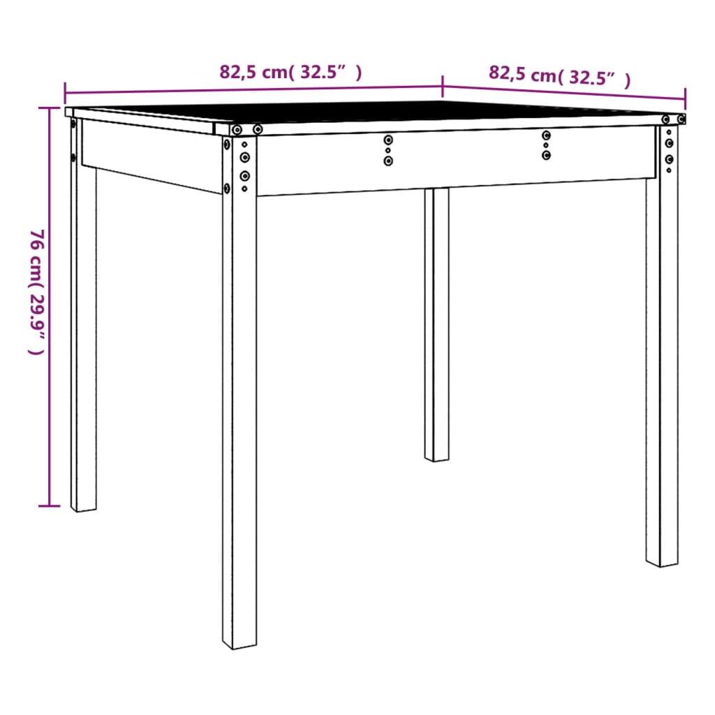 Mesa de jardim 82,5x82,5x76 cm madeira de pinho maciça branco