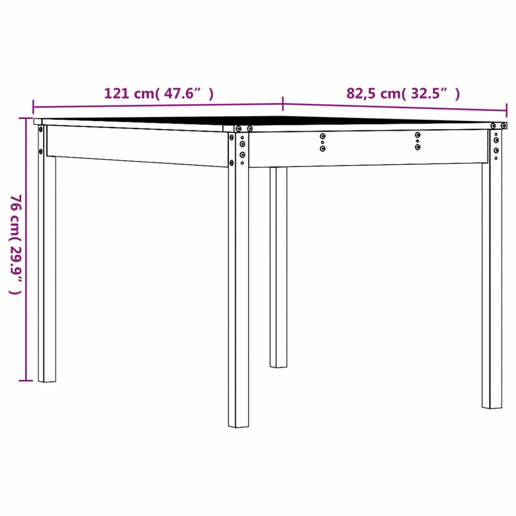 Mesa de jardim 121x82,5x76 cm madeira de pinho maciça branco