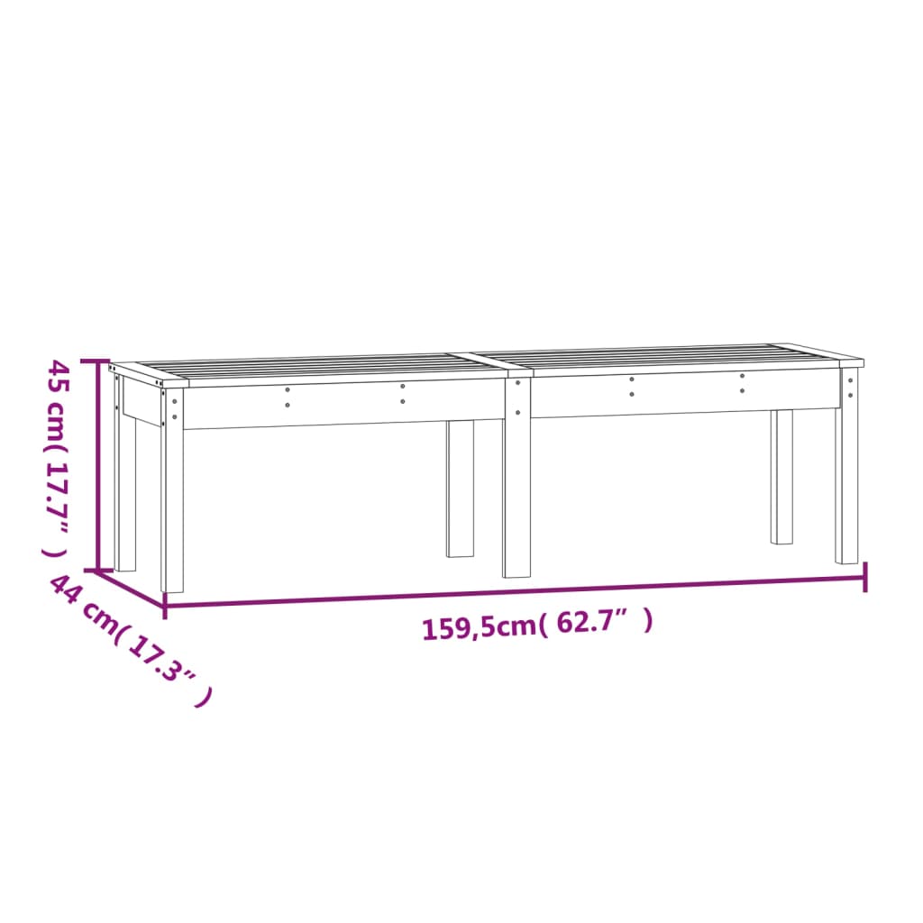 Banco de jardim c/ 2 lugares 159,5x44x45 cm pinho maciço cinza