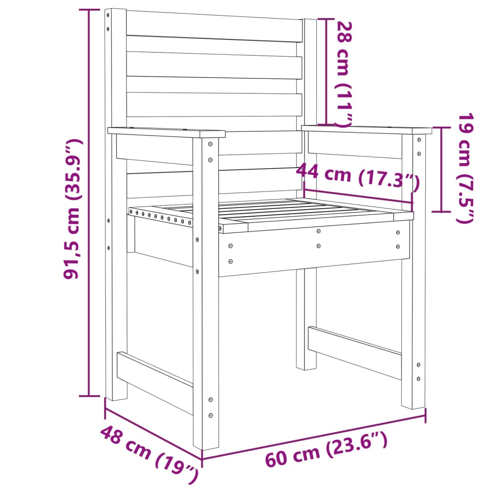 Cadeiras de jardim 2 pcs 60x48x91 cm pinho maciço cinzento