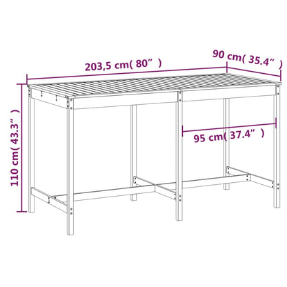 Mesa de jardim 203,5x90x110 cm madeira de pinho maciça