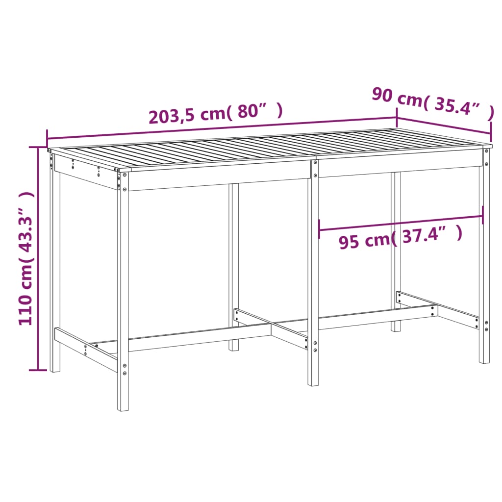 Mesa jardim 203,5x90x110 cm pinho maciço castanho-mel