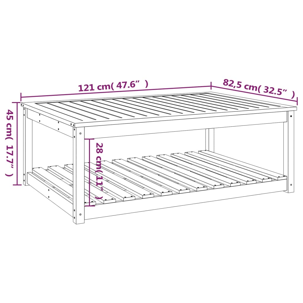 Mesa de jardim 121x82,5x45 cm madeira de pinho maciça