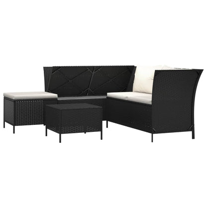 4 pcs conjunto lounge de jardim c/ almofadões vime PE preto