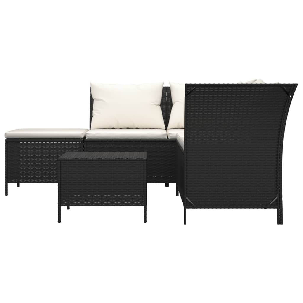 4 pcs conjunto lounge de jardim c/ almofadões vime PE preto