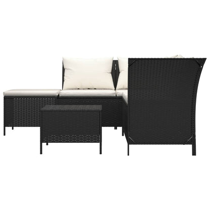 4 pcs conjunto lounge de jardim c/ almofadões vime PE preto