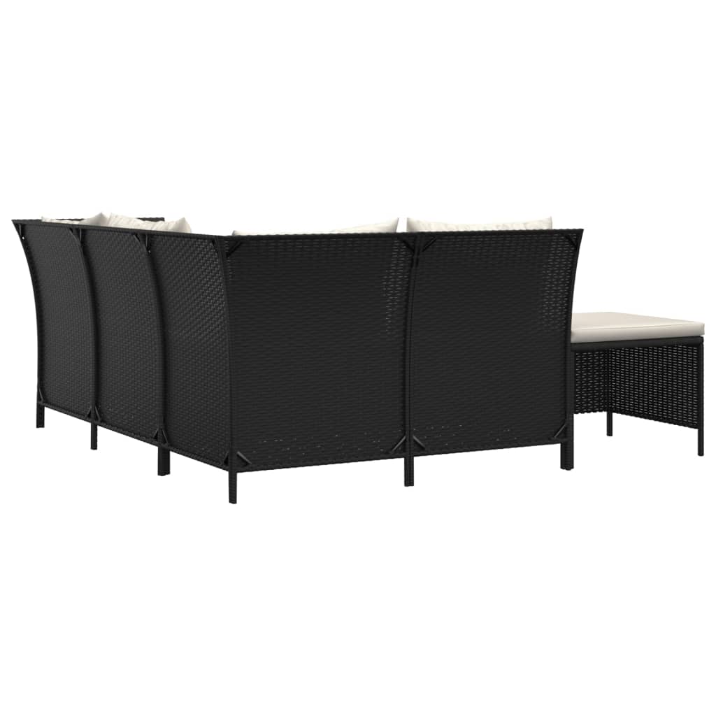 4 pcs conjunto lounge de jardim c/ almofadões vime PE preto