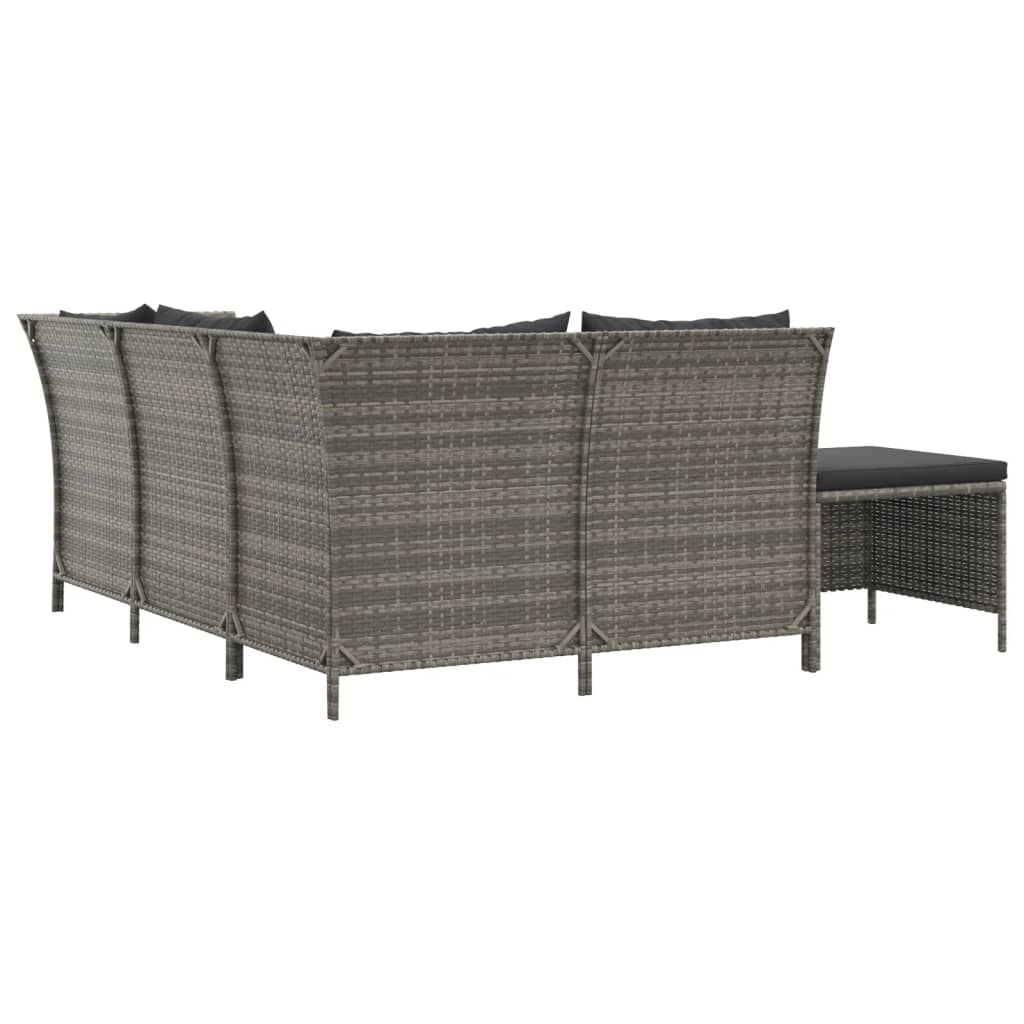 4 pcs conjunto lounge de jardim c/ almofadões vime PE cinzento