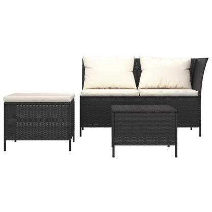 3 pcs conjunto lounge de jardim c/ almofadões vime PE preto