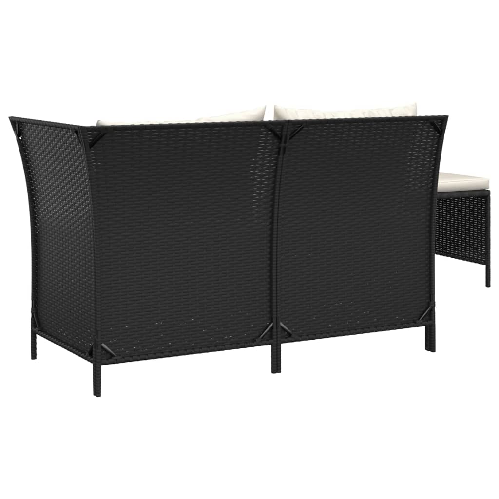 3 pcs conjunto lounge de jardim c/ almofadões vime PE preto