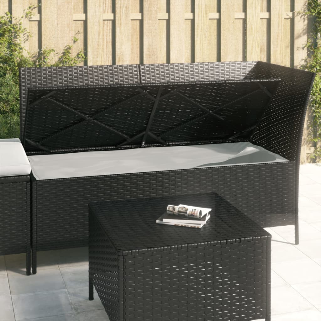 3 pcs conjunto lounge de jardim c/ almofadões vime PE preto